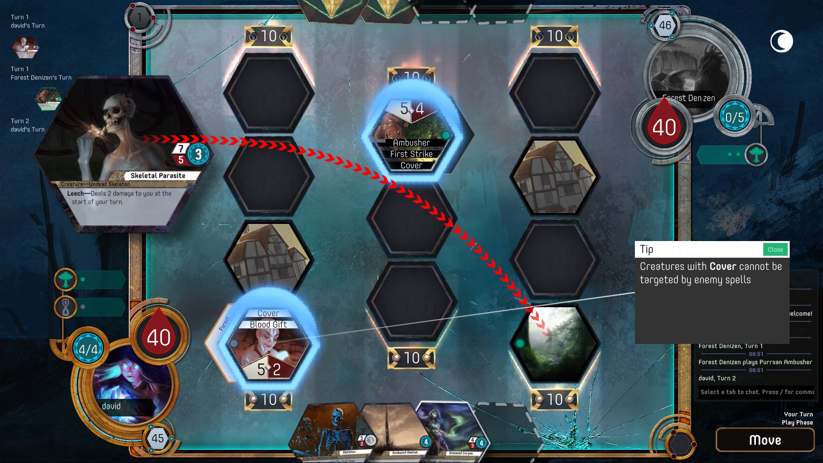 Screenshot of Argentum Age, a tactical CCG-type board game. It has beautiful original art and lovely effects. It's somewhat like Hearthstone or MTG Online.